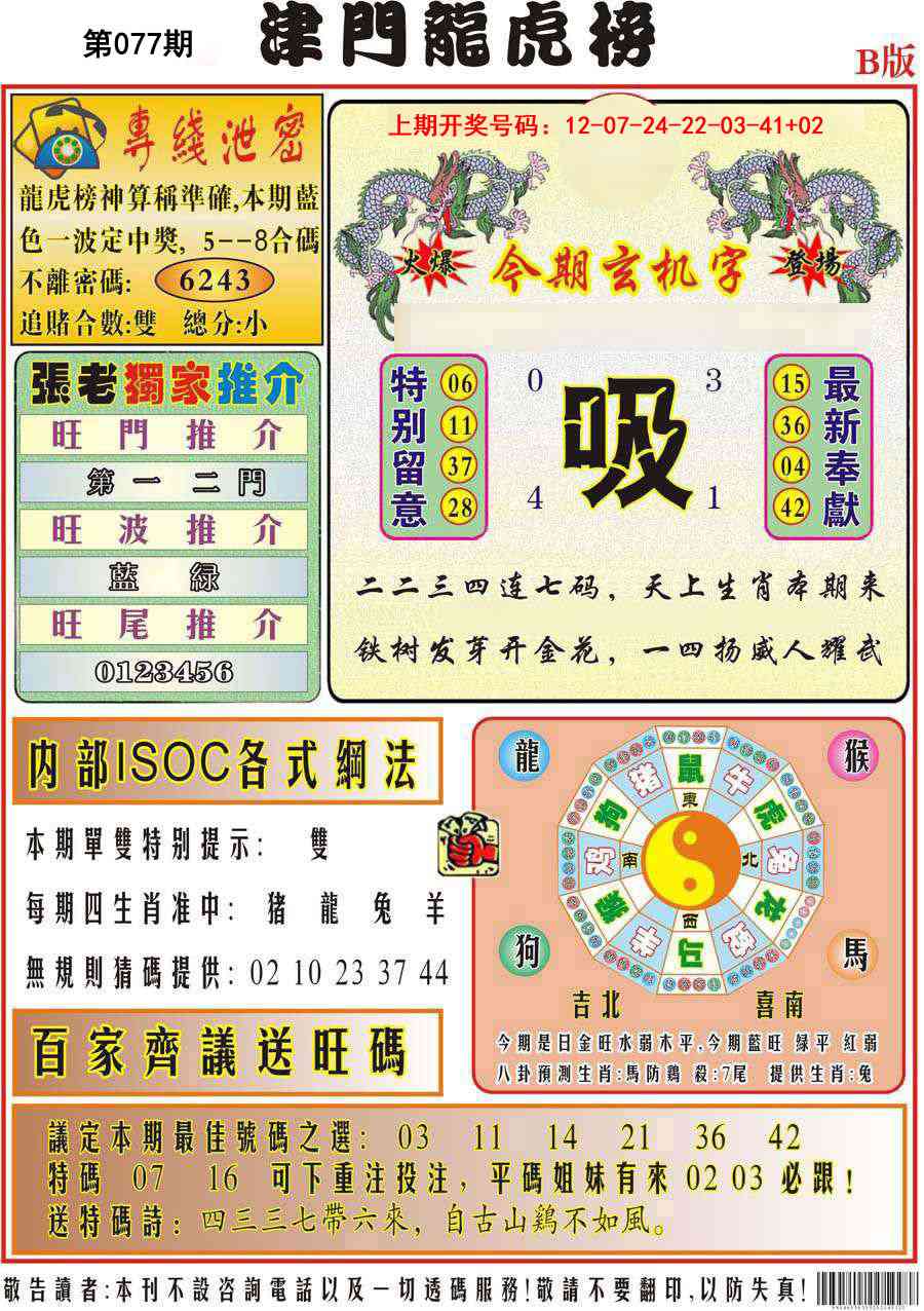 077期津门龙虎榜B[图]